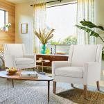 COLAMY Modern Wingback Living Room Chair Set of 2, Upholstered Fabric Accent Armchair, Single Sofa Chair with Lounge Seat and Wood Legs for Bedroom/Office/Reading Spaces, Beige