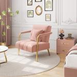 Yaheetech 30" W Modern Sofa Small Sofa Luxurious Velvet Fabric Couch with Gold-Tone Metal Arms and Legs for Living Room, Home Office, Studio Pink