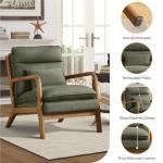 Phoenix Home Accent Chair Mid Century Lounge Chair Linen Fabric, Upholstered Reading Armchair with Lumbar Pillow & Solid Wood Frame for Office, Living Room Bedroom, Balcony, Green