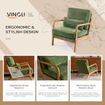 VINGLI Chenille Mid-Century Modern Accent Chair Set of 2, Cute Reading Arm Chair with Cushion & Lumbar Pillow & Solid Wood Frame for Lounge, Living Room, Reading Room, Bedroom, Olive-Green