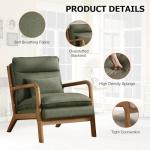 Phoenix Home Accent Chair Mid Century Lounge Chair Linen Fabric, Upholstered Reading Armchair with Lumbar Pillow & Solid Wood Frame for Office, Living Room Bedroom, Balcony, Green
