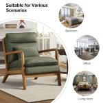 Phoenix Home Accent Chair Mid Century Lounge Chair Linen Fabric, Upholstered Reading Armchair with Lumbar Pillow & Solid Wood Frame for Office, Living Room Bedroom, Balcony, Green