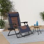Best Choice Products Oversized Padded Zero Gravity Chair, Folding Outdoor Patio Recliner, XL Anti Gravity Lounger for Backyard w/Headrest, Cup Holder, Side Tray, Polyester Mesh - Navy/Brown