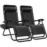 Best Choice Products Set of 2 Adjustable Steel Mesh Zero Gravity Lounge Chair Recliners w/Pillows and Cup Holder Trays - Black