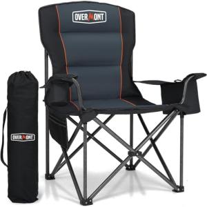 Overmont Oversized Folding Camping Chair - 450lbs Support with Padded Cushion Cooler Pockets - Heavy Duty Collapsible Chairs for Sports Garden Beach Fishing Black