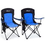 EMERIT 2 Pack Oversized Padded Camping Chair, 350LB Heavy Duty Quad Fold Chair with Arms, Collapsible Outdoor Chairs with Lumbar Back & Cup Holder
