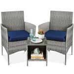 Best Choice Products 3-Piece Outdoor Wicker Conversation Bistro Set, Space Saving Patio Furniture for Garden w/Side Table - Gray/Navy