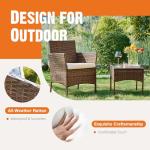 Sweetcrispy Patio Furniture Set 3 Pieces, Outdoor Furniture with Soft Cushion and Glass Table, All Weather Manual Weaving Wicker Rattan Patio Chairs for Garden, Terrace, Porch, Lawn (Brown and Beige)