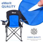 EMERIT 2 Pack Oversized Padded Camping Chair, 350LB Heavy Duty Quad Fold Chair with Arms, Collapsible Outdoor Chairs with Lumbar Back & Cup Holder