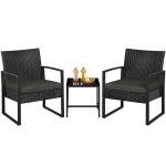 Yaheetech 3 Pieces Rattan Bistro Set, Indoor/Outdoor Wicker Patio Modern Conversation Furniture, 2 Chairs & Tempered Glass Coffee Table for Garden, Balcony, Backyard, Poolside, Black/Gray