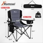 Romswi Oversized Camping Chairs,Heavy Duty Support 500 LBS,Padded Back & Arm Sport Chairs, Cup Holder Cooler Bag, Collapsible Folding Chairs for Outdoor, Fishing & Garden, Black,2-Pack