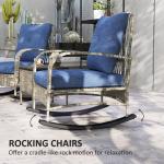 Outsunny 3 Piece Wicker Patio Furniture Set, PE Rattan Rocking Chairs with Coffee Table, Cushions, Outdoor Bistro Set for Porch, Garden, Poolside, Gray