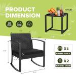 Homall Patio Furniture Set 3 Piece Resin Outdoor Bistro Set Rocking Patio Chairs with Cushions and Table for Porch, Poolside, Balcony and Yard (Black)