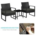 Yaheetech 3 Pieces Rattan Bistro Set, Indoor/Outdoor Wicker Patio Modern Conversation Furniture, 2 Chairs & Tempered Glass Coffee Table for Garden, Balcony, Backyard, Poolside, Black/Gray