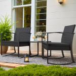 Homall Patio Furniture Set 3 Piece Resin Outdoor Bistro Set Rocking Patio Chairs with Cushions and Table for Porch, Poolside, Balcony and Yard (Black)