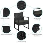 Yaheetech 3 Pieces Rattan Bistro Set, Indoor/Outdoor Wicker Patio Modern Conversation Furniture, 2 Chairs & Tempered Glass Coffee Table for Garden, Balcony, Backyard, Poolside, Black/Gray