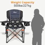 Romswi Oversized Camping Chairs,Heavy Duty Support 500 LBS,Padded Back & Arm Sport Chairs, Cup Holder Cooler Bag, Collapsible Folding Chairs for Outdoor, Fishing & Garden, Black,2-Pack