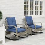 Outsunny 3 Piece Wicker Patio Furniture Set, PE Rattan Rocking Chairs with Coffee Table, Cushions, Outdoor Bistro Set for Porch, Garden, Poolside, Gray