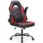Gaming Ergonomic Office Chair for Adults, Height Adjustable Computer Desk Chair with Flip-up Armrests, PU Leather Swivel Video Game Chair with 360° Rolling Wheels, Red