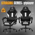 GTRACING Gaming Chair with Foot Rest & Pocket Spring Cushion, Breathable Fabric for Home Office Desk, Ergonomic High Back Computer Chair with Headrest & Lumbar Support, Black