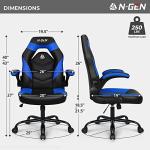 N-GEN Video Gaming Chair Ergonomic Computer Desk Office Chair with Lumbar Support Adjustable Height Swivel Wheels Flip-Up Arms PU Leather Home and Office (Blue)