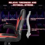 Gaming Ergonomic Office Chair for Adults, Height Adjustable Computer Desk Chair with Flip-up Armrests, PU Leather Swivel Video Game Chair with 360° Rolling Wheels, Red
