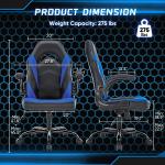 OLIXIS Computer Gaming Chair - PU Leather Ergonomic Lumbar Support with Flip-up Armrest and 360° Swivel Wheels, Height Adjustable Task Home Office Desk Video Racing, Blue