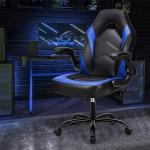 OLIXIS Computer Gaming Chair - PU Leather Ergonomic Lumbar Support with Flip-up Armrest and 360° Swivel Wheels, Height Adjustable Task Home Office Desk Video Racing, Blue