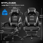 GTPLAYER Gaming Chair with Footrest, Big and Tall Computer Game Chair 350lb Racing Style, Ergonomic High Back Lumbar Support and Recliner, Moon Gray
