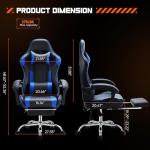Sweetcrispy Computer Video Game Desk Chair - Ergonomic Comfy Lumbar Support with Footrest, PU Leather Recliner with Headrest, Fixed Up Armrest, Height Adjustable and 360° Swivel, for Adults, Blue