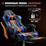 Sweetcrispy Computer Video Game Desk Chair - Ergonomic Comfy Lumbar Support with Footrest, PU Leather Recliner with Headrest, Fixed Up Armrest, Height Adjustable and 360° Swivel, for Adults, Blue