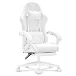 TUKAKA White Gaming Chair,Ergonomic Massage Computer Office Desk Chair with Footrest,Pocket Spring Cushion,Reclining Leather Adjustable Gamer Chair with Headrest and Lumbar Support,White