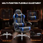 Sweetcrispy Computer Video Game Desk Chair - Ergonomic Comfy Lumbar Support with Footrest, PU Leather Recliner with Headrest, Fixed Up Armrest, Height Adjustable and 360° Swivel, for Adults, Blue