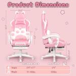 PUKAMI Pink Gaming Chair Cute with Cat Ears and Cat Paw Lumbar Cushion, Ergonomic Computer Chair for Girl with Footrest and Headrest, Comfortable Reclining PC Game Chair for Adult, Teen, Pink
