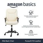 Amazon Basics Classic Puresoft PU Padded Mid-Back Height Adjustable Office Computer Desk Chair with Armrest, 26"D x 23.75"W x 42"H, Cream