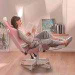 PUKAMI Pink Gaming Chair Cute with Cat Ears and Cat Paw Lumbar Cushion, Ergonomic Computer Chair for Girl with Footrest and Headrest, Comfortable Reclining PC Game Chair for Adult, Teen, Pink