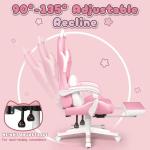 PUKAMI Pink Gaming Chair Cute with Cat Ears and Cat Paw Lumbar Cushion, Ergonomic Computer Chair for Girl with Footrest and Headrest, Comfortable Reclining PC Game Chair for Adult, Teen, Pink