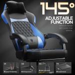 Dowinx Gaming Chair with Pocket Spring Cushion, Ergonomic Computer Chair with Massage Lumbar and Footrest for Adults, High Back Game Chair Leather for Office Gaming 300LBS, Blue New