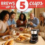Gourmia 5-Cup One-Touch Drip Coffee Maker, Compact Countertop Coffee Machine with Auto Keep-Warm, Pause & Serve, Removable Filter Basket, Water-Level Indicator, Glass Carafe GCM3510