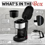 Gourmia 5-Cup One-Touch Drip Coffee Maker, Compact Countertop Coffee Machine with Auto Keep-Warm, Pause & Serve, Removable Filter Basket, Water-Level Indicator, Glass Carafe GCM3510