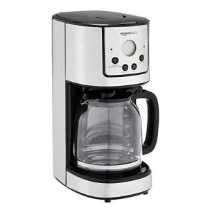 Amazon Basics Programmable Coffeemaker with Carafe and Reusable Filter, Stainless Steel, 12 Cups, Black