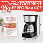 Gourmia 5-Cup One-Touch Drip Coffee Maker, Compact Countertop Coffee Machine with Auto Keep-Warm, Pause & Serve, Removable Filter Basket, Water-Level Indicator, Glass Carafe GCM3510