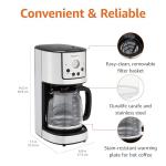 Amazon Basics Programmable Coffeemaker with Carafe and Reusable Filter, Stainless Steel, 12 Cups, Black
