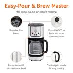 Amazon Basics Programmable Coffeemaker with Carafe and Reusable Filter, Stainless Steel, 12 Cups, Black