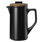 DHPO Ceramic French Press Coffee Maker, 22 Ounce Coffee Press Manual Brewer with Walnut Wood Lid, Premium Food Grade Stainless Steel Filter with Dual Screen for Coffee and Loose Tea, Gift Box, Black