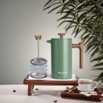 POLIVIAR French Press Coffee Maker, 34 oz Coffee Press with Real Wood Handle, Double Wall Insulation & Dual-Filter Screen, Food Grade Stainless Steel for Good Coffe and Tea (Flatland)