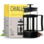 Chiallco Mini French Press Coffee Maker, Heat Resistant Thickened Borosilicate Classic Glass Stainless Steel Coffee Press, 12OZ Heat Cold Brew Coffee Pot Tea Press for Kitchen Travel Camping，Black