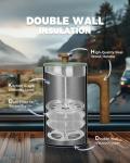 POLIVIAR French Press Coffee Maker, 34 oz Coffee Press with Real Wood Handle, Double Wall Insulation & Dual-Filter Screen, Food Grade Stainless Steel for Good Coffe and Tea (Flatland)