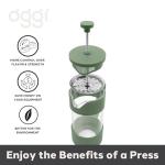 Oggi French Press Coffee Maker (12oz)- Borosilicate Glass, Coffee Press, Single Cup French Press, 3 cup Capacity, Olive