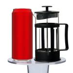 Chiallco Mini French Press Coffee Maker, Heat Resistant Thickened Borosilicate Classic Glass Stainless Steel Coffee Press, 12OZ Heat Cold Brew Coffee Pot Tea Press for Kitchen Travel Camping，Black